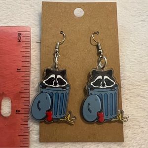 Raccoon trash panda in trash can earrings